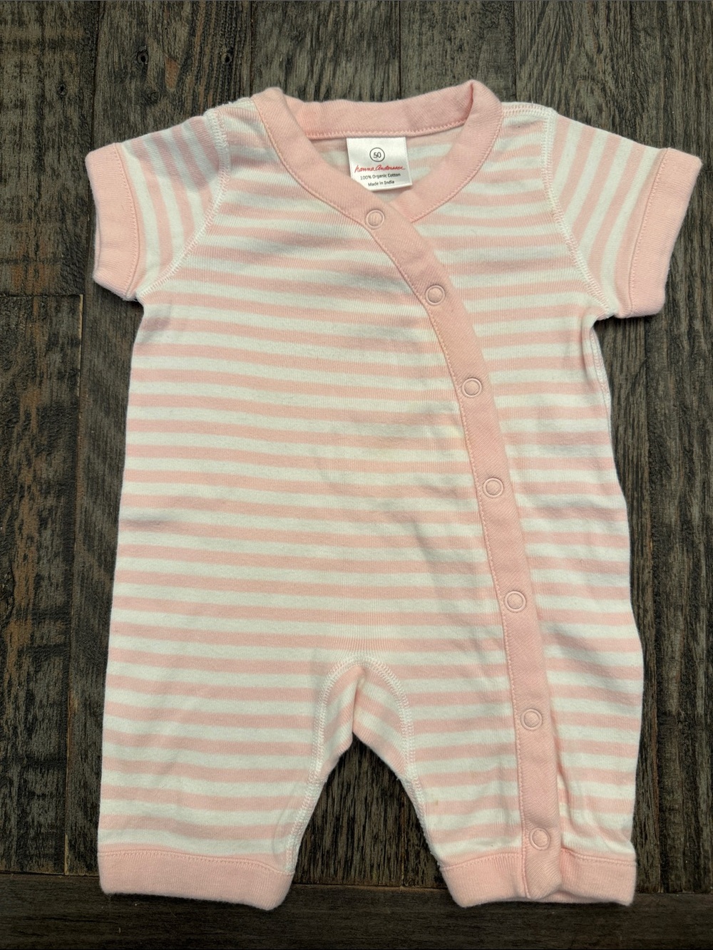 Hanna Andersson Pink & White Striped Layette Romper